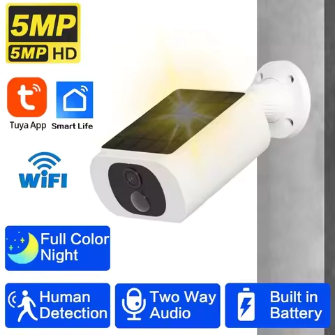 Tuya Wifi Solar Bullet Camera Outdoor 5MP Waterproof Battery Powered CCTV Surveillance Security Camera Wireless 2 Way Audio