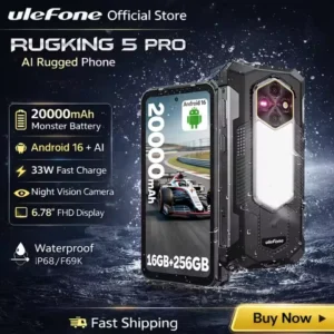 Ulefone RugKing 5 Pro 20000mAh Rugged Phone Android 16 16GB+256GB IP68/IP69K Waterproof Smartphone 6.78 FHD+ Night Camera 4G