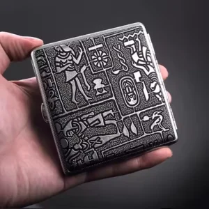 Ultra-thin luxury cigarette case with 20 compartments, black printed leather, pressure-resistant and moisture-proof, with a flip