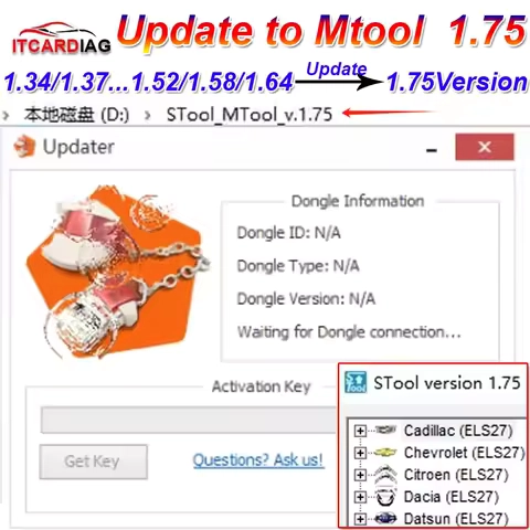 V1.64/1.58/1.52...etc Mtool Update to 1.75 Mtool Mileage Adjustment Programmer Tool update for Versions above V1.34 Mtool