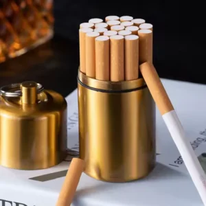 Vintage Aluminum Alloy Cigarette Box Portable round Metal Storage Case with 20-Cigarette Capacity