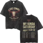 Vintage Washed Singer Luke Combs Tour 2026 T-shirts Men Women Fashion Hip Hop T Shirt Summer Casual Cotton Short Sleeve T-shirt