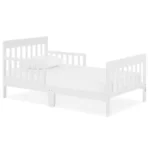 White Toddler Bed with Safety Rails, Greenguard Gold & JPMA Certified, Sustainable Pinewood, Low-to-Floor Design