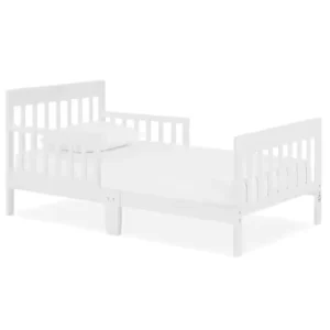 White Toddler Bed with Safety Rails, Greenguard Gold & JPMA Certified, Sustainable Pinewood, Low-to-Floor Design
