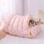 Winter Heated Cat House Enclosed Warm Kitten Bed Detachable Plush Puppy Sleeping Bag for Small Dogs Cats