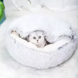 Winter Warm Plush Cat Bed Round Nest House for Small Dogs Soft Long Fluffy Kitten Sleeping Bag Pad Removable Washable Cover